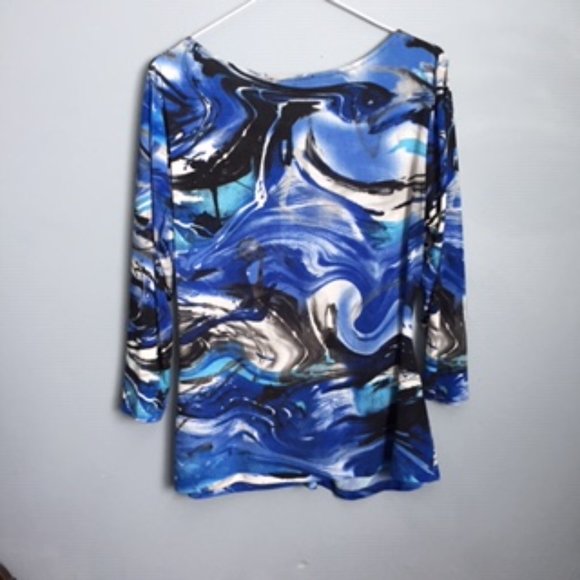 LAURA PETITES BLOUSE. SIZE G/L.  BLUE, BLACK AND WHITE - Picture 2 of 3